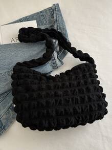 Soft Touch Large Capacity Women's Shoulder Bag, Casual Cloud Shaped Ruched Design, Korean Style New Arrival