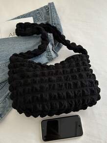 Soft Touch Large Capacity Women's Shoulder Bag, Casual Cloud Shaped Ruched Design, Korean Style New Arrival