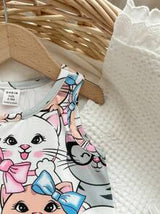 Baby Girl Casual Cute Cartoon Kitten Pattern Sleeveless Dress