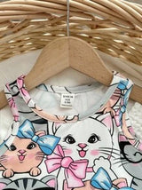 Baby Girl Casual Cute Cartoon Kitten Pattern Sleeveless Dress