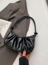 Fashionable Glossy PU Leather Women Crescent Shaped Bag, Minimalist Solid Color Pleated Shoulder Bag