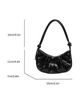 Fashionable Glossy PU Leather Women Crescent Shaped Bag, Minimalist Solid Color Pleated Shoulder Bag
