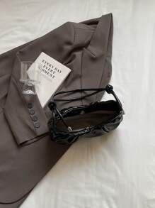 Fashionable Glossy PU Leather Women Crescent Shaped Bag, Minimalist Solid Color Pleated Shoulder Bag