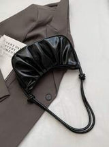 Fashionable Glossy PU Leather Women Crescent Shaped Bag, Minimalist Solid Color Pleated Shoulder Bag