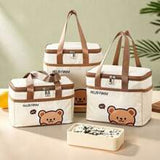 WORTHBUY 1pc Cute Cartoon Bear Pattern Thermal Lunch Box Bag, Portable Large Capacity Insulated Lunch Bag With Aluminum Foil Inner Layer, Waterproof & Dustproof Food Container Storage Bag, Reusable Nonwoven Cloth Cooler Bag Picnic Bag, Suitable For Studen