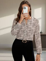 Clasi Women Autumn Versatile Notched Neck Top Fall Women  Long Sleeve Shirt