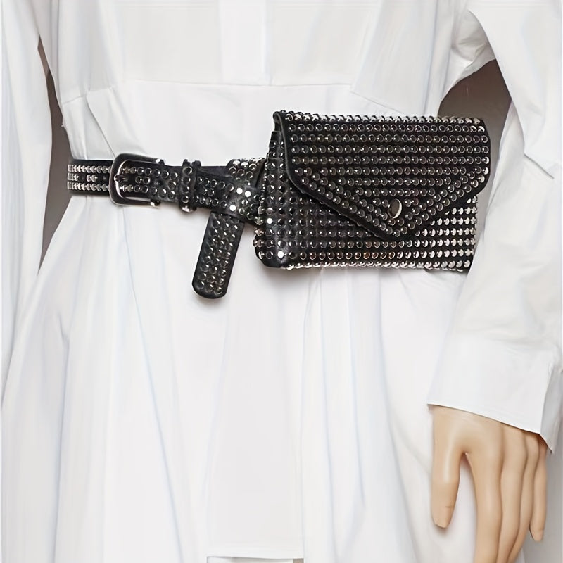 Mini Rivet Belt Bag - Edgy Punk Rock Inspired Design, Compact Waist Pouch Phone Holder, Adjustable Strap for Customized Fit - Elevate Your Style with This Fashionable Accessory for Outfit Enhancement