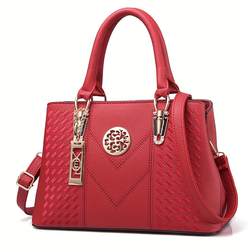 Elegant Embroidery Detail Tote Bag, Women's Top Handle Satchel Purse, Fashion Large Capacity Crossbody Bag