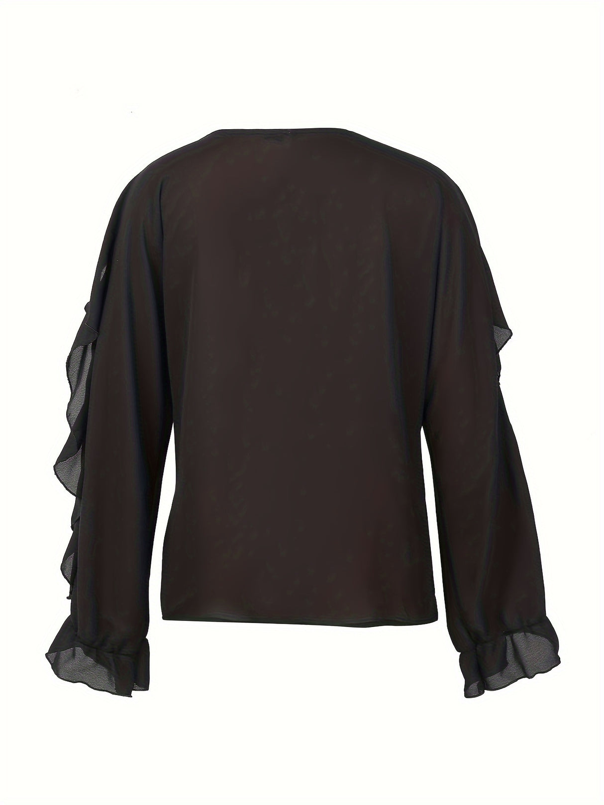 Flirty Ruffle Trim Blouse - Solid Color with Classy Button Front, Flowy Long Sleeves - Feminine Casual Top for Women