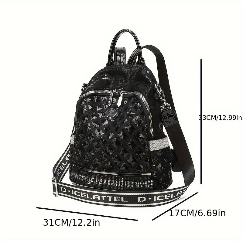 Fashion Sequin Women's Backpack - PU Leather, Large Capacity Casual Daypack with Adjustable Straps, Zip Closure, Polyester Lined, Solid Color, Guangzhou - Versatile Travel and School Bag