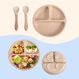 TYRY.HU 3pcs Baby Feeding Set Made of 100% Silicone, Featuring a Divided Suction Plate, Ideal for Baby-Led Weaning, Including Plates And Utensils, Suitable for Outdoor Dining, Camping, And As Gifts for Christmas, Halloween, A