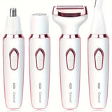 Rechargeable 4-in-1 Electric Razor For Women - Painless Hair Trimmer For Face, Nose, Eyebrows, Beard, Mustache, Arm, Leg, Armpit, And Bikini - Portable Body Shavers Set Rechargeable Grooming Kit Holiday Gift