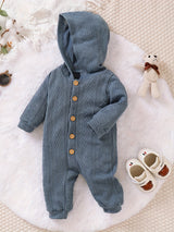 BROWNBARK Cozy Brown Hooded Baby Boy Bodysuit - Cute Pit Strip Knit, Long Sleeve with Easy-Button Closure, Polyester & Elastane Blend, Machine Washable - Perfect for Fall, Baby Boy Clothes, BROWNBARK, Perfect for Outdoor