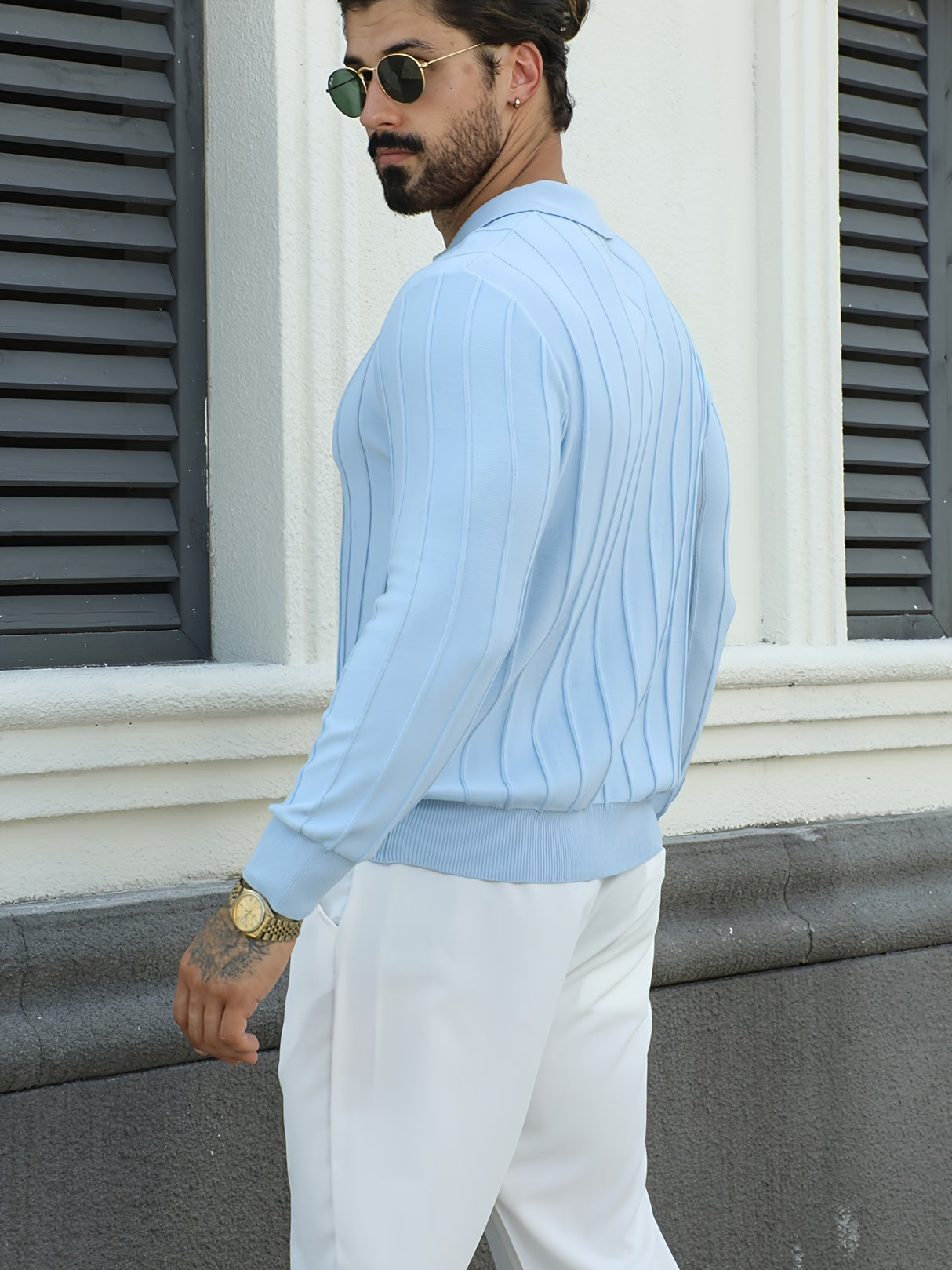Elegant Lapel Collar Knit Sweater for Men - Viscose 100%, Long Sleeve Solid Color Jumper with Slight Stretch, Fall/Winter Fashion Knitted Pullover, Regular Fit