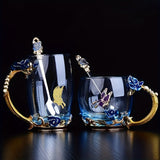 Set, Elegant Flower Pattern Tea Cup With Coaster And Spoon, 350ml/11.8oz Clear Glass Coffee Mug Set - Coffee Cups, Water Cups - For Summer & Winter - Suitable for Home & Office - Perfect Gift for Birthday