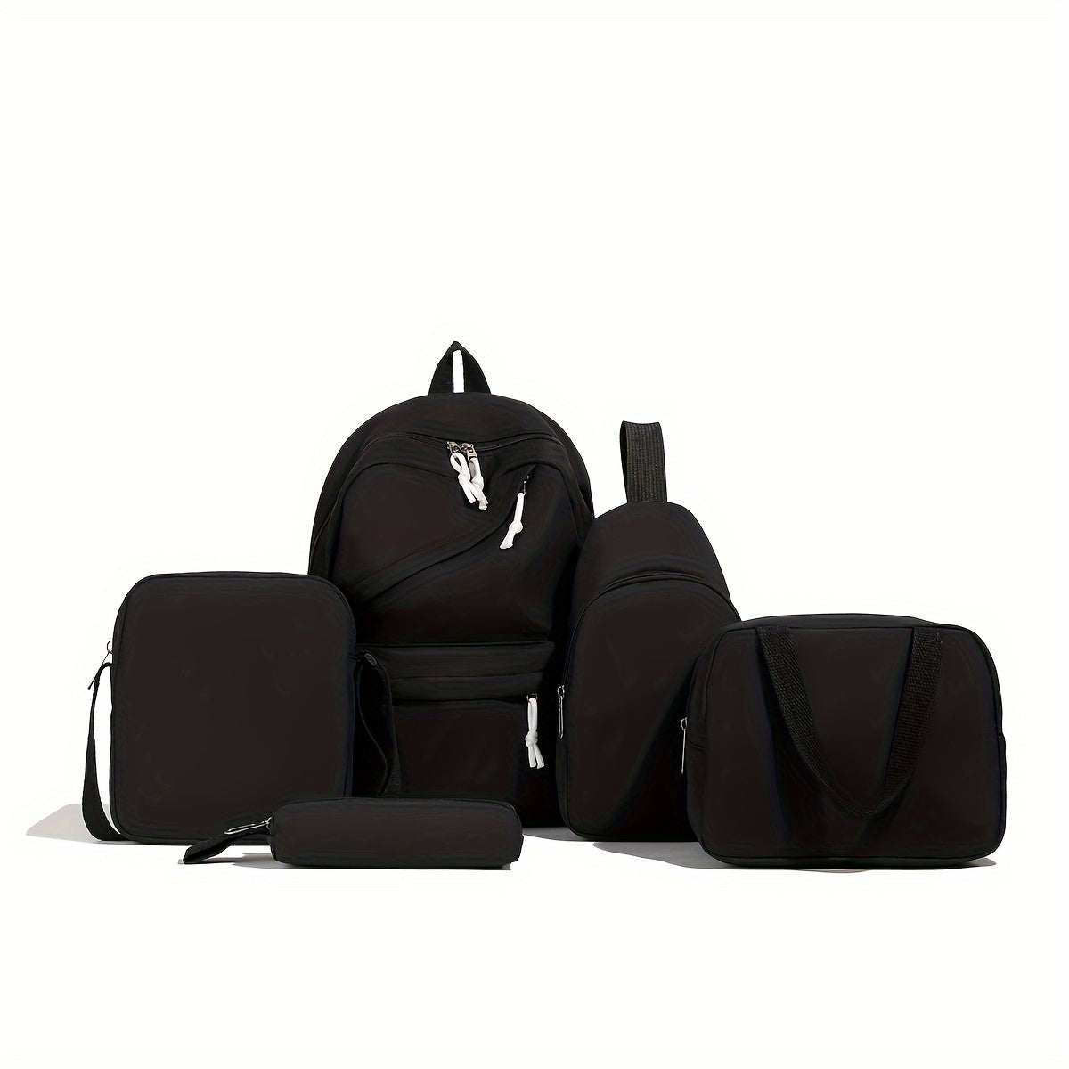 5pcs/set Multi-functional College Bag Set - Solid Color Laptop Backpack with Chest Bag, Handheld Bag, Sling Bag, and Pencil Pouch for Men and Women's Daily Commute