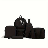 5pcs/set Multi-functional College Bag Set - Solid Color Laptop Backpack with Chest Bag, Handheld Bag, Sling Bag, and Pencil Pouch for Men and Women's Daily Commute