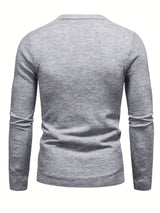 Jesus Saved My Life Print All Match Knitted Sweater, Men's Casual Warm Mid Stretch Crew Neck Pullover Sweater For Men Fall Winter