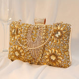 Vintage Glamour Ladies' Cocktail Clutch Bag - Sparkling Rhinestones, PU Leather, Optional Chain Shoulder Strap, Stylish Party Prom Handbag with Classic Design and Timeless Elegance