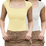 2-Park Short Sleeve Tight Shirts For Women Sexy Going Out Crop Tops Summer Basic Cute Slim Fit T-Shirts