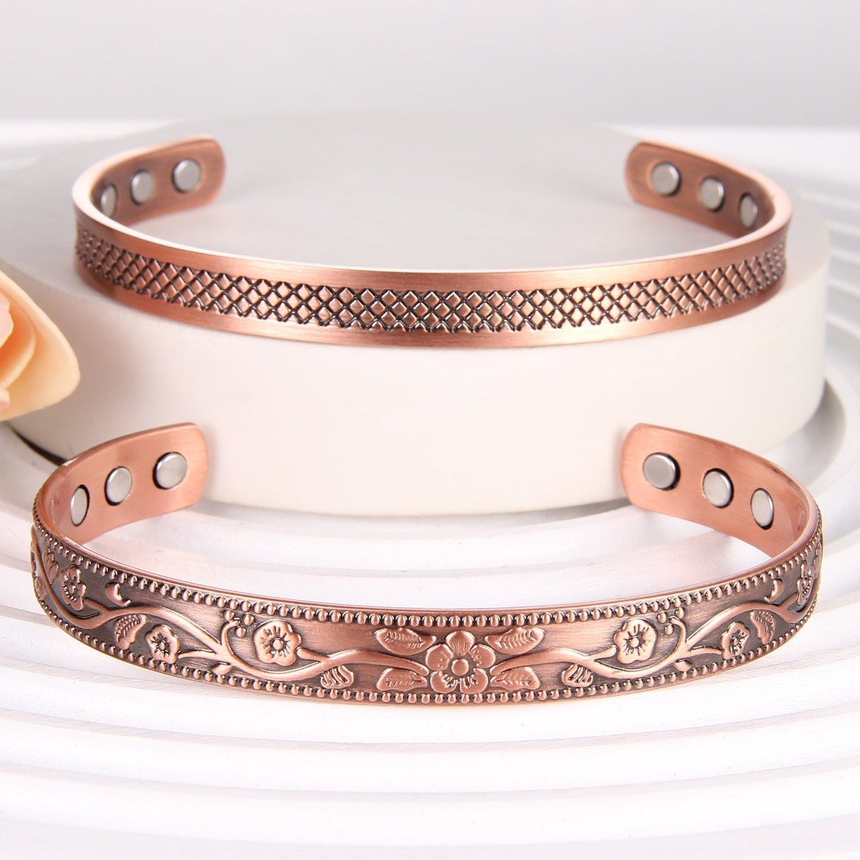 2pcs Copper Bracelets For Women And Men, Copper Magnetic Bracelet With 6pcs Ultra Strength Magnets, Adjustable Copper Cuff Bangle