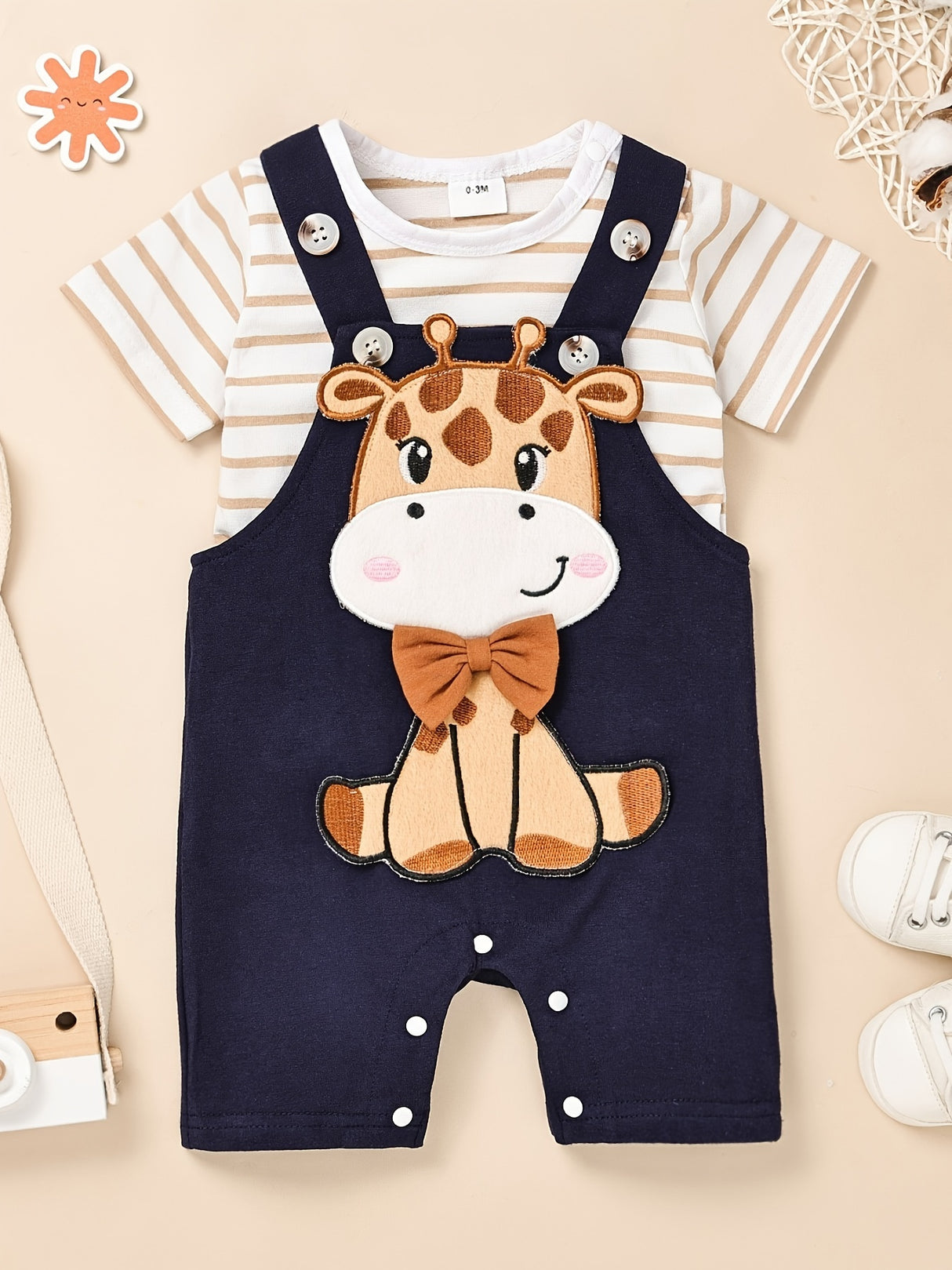 CETEPY Toddler Baby Boys Clothes Summer Outfits Short Sleeve Suspender Trousers Jumpsuit Animals Pattern Tops Pants Sets 0M-18M
