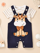 CETEPY Toddler Baby Boys Clothes Summer Outfits Short Sleeve Suspender Trousers Jumpsuit Animals Pattern Tops Pants Sets 0M-18M