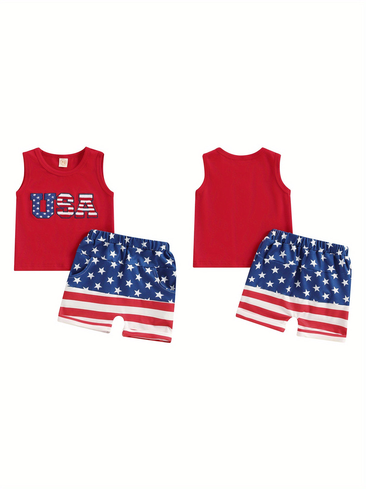 4th of July Toddler Boys Outfits Fuzzy Letter Embroidered Tank Tops and Stripe Stars Print Shorts 2pcs Clothes Set, Perfect for Outdoor