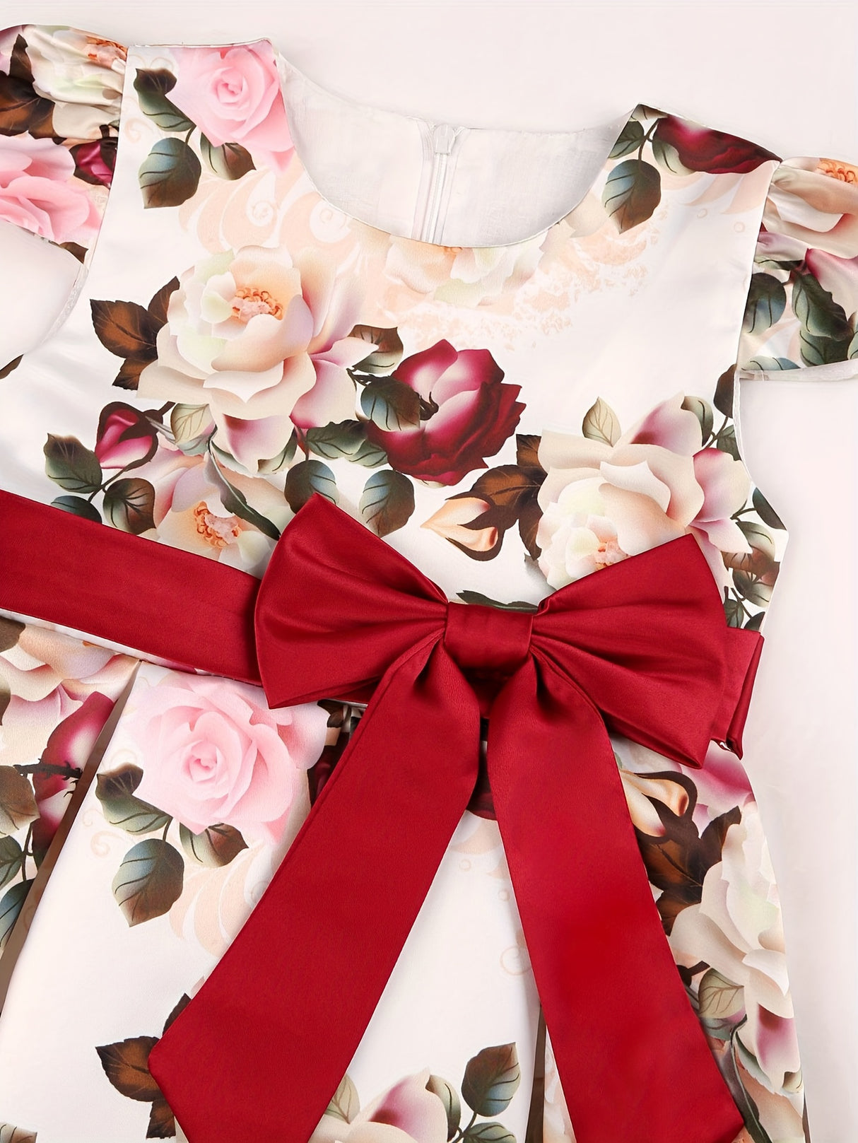 Girls Elegant Floral Pattern Dress Short Sleeves Dresses Kids Clothes For Winter Fall Christmas Gift Party
