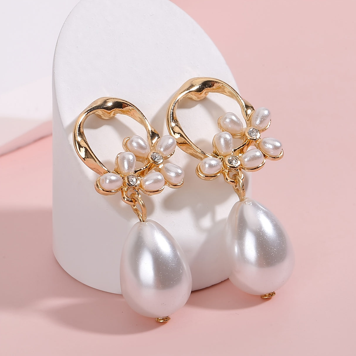 [Vintage Pearl Earrings] 14K Golden Freshwater Pearl Earrings | Vintage Floral, Rhinestone Accents, Stainless Steel Ear Needle, Cute Daily & Vacation Wear, All-Season Accessory