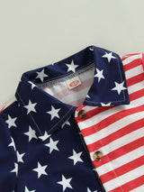 Toddler Boys Summer Short Sleeve Outfits 2pcs 4th of July Red Clothes, Stars and Stripes Print Shirt + Shorts Set for Casual Streetwear, for Outdoor