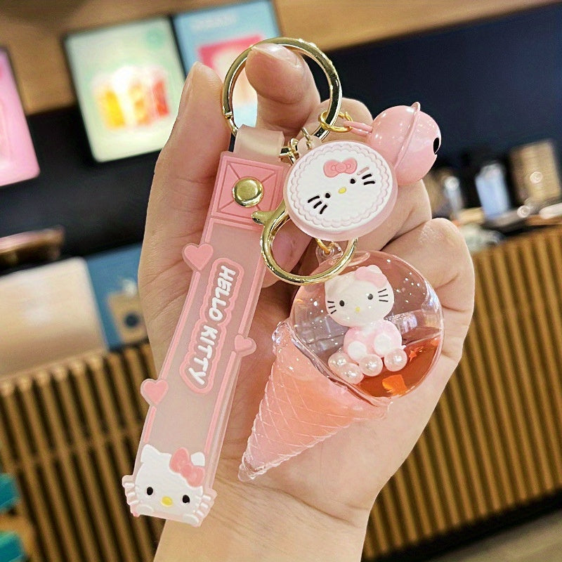 Cute KT Cat Quicksand Keychain Female Creative Cartoon Doll Student School Bag Pendant Car Key Chain Trinkets