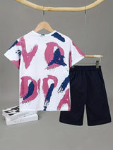 2pcs Boys Stylish Letter Graphic Print Short Sleeve T-shirt & Solid Shorts Set, Comfy Summer Boys Clothes