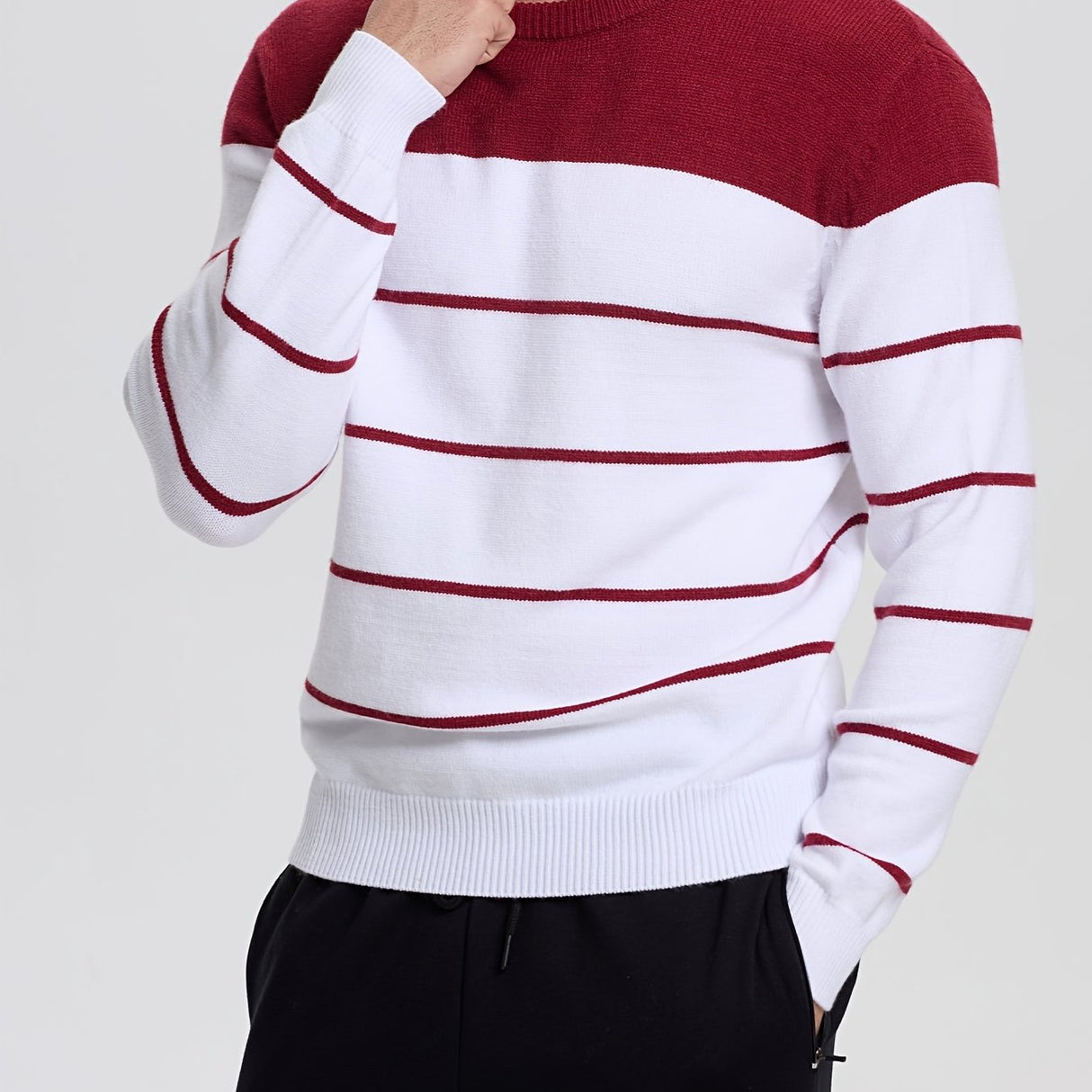 1pc Men'S Casual Viscose Sweater - Crew Neck Striped Pullover with Medium Stretch Knit Fabric, Regular Fit Sports Sweater - For Men - Suitable for Casual Wear, Sports & Everyday - Perfect Gift for Boyfriend & Father