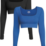 Women'S High-Intensity Yoga & Fitness Long Sleeve Crop Tops - Slimming, Stretchy, Four Seasons, Versatile Wear (2pcs Set), High-Waisted Design, Breathable Fabric, No Belt, Stretchy Fabric, Crop Top, Solid Color