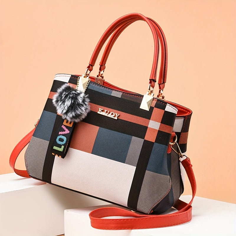 Stylish Color Block Women's Tote Bag with Pendant