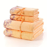 4pcs Luxury Lace Embroidered Towel Set - Ultra-Soft, Quick-Dry Microfiber, Durable & Decorative - Hotel-Grade Bath Linen for Home - Includes 2 Bath Towels & 2 Hand Towels, Premium Bathroom Essentials
