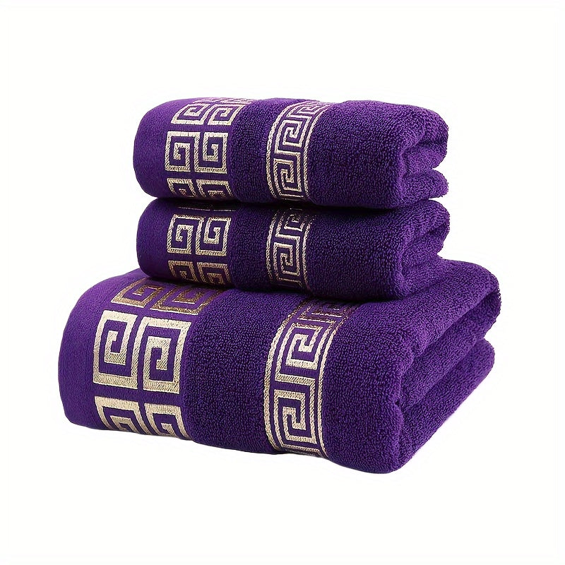 3pcs Cotton Towel Set 1 Bath Towel, 2 Towels - Contemporary Embroidered Geometric Pattern Design, Bathroom Essentials, Christmas Decoration, Christmas Gifts, Suitable for Autumn and Winter Seasons and for Giving to Family and