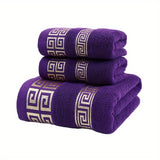3pcs Cotton Towel Set 1 Bath Towel, 2 Towels - Contemporary Embroidered Geometric Pattern Design, Bathroom Essentials, Christmas Decoration, Christmas Gifts, Suitable for Autumn and Winter Seasons and for Giving to Family and