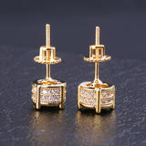 2pc ICED CHICS Europe And The United States Burst Model Hip-hop Men's Earrings Zirconia Micro-setting Color Plating Round Earrings
