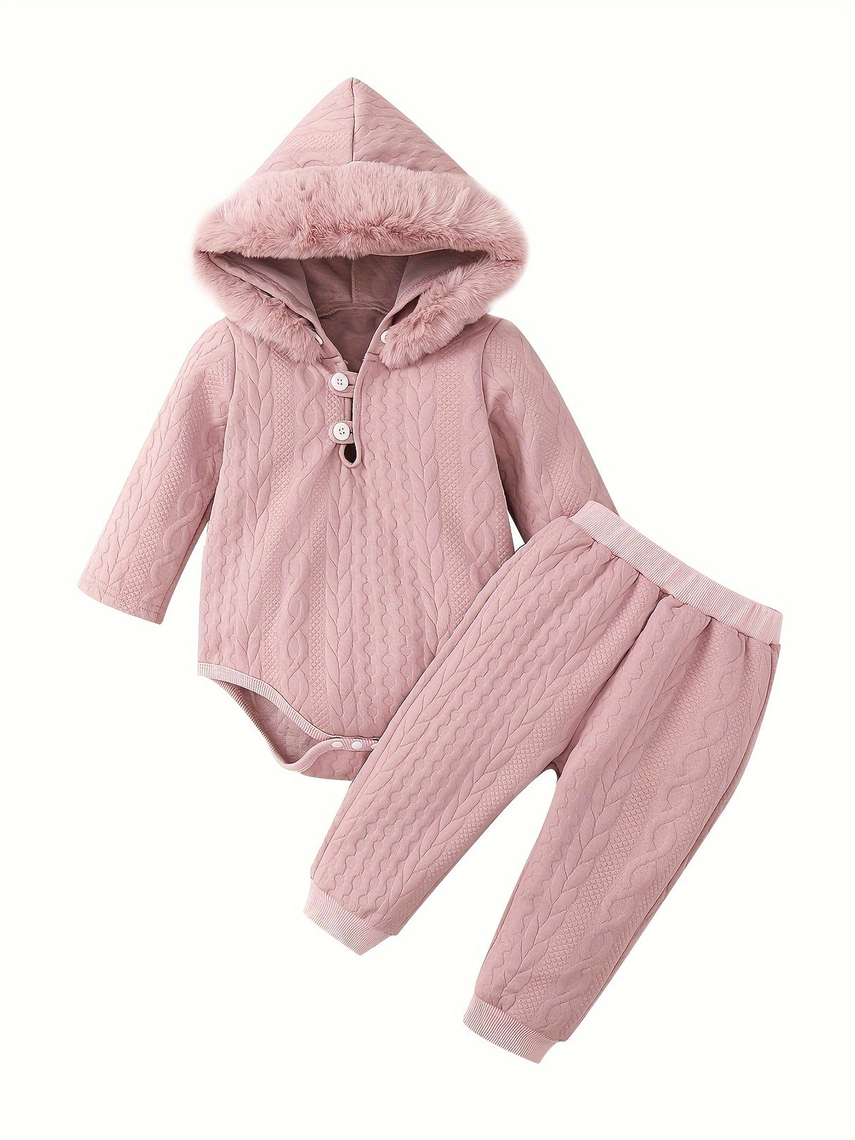 Adorable Baby Girl Hooded Romper and Pants Set - Soft and Comfortable Long Sleeve Outfit for Infants