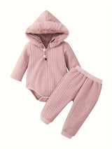 Adorable Baby Girl Hooded Romper and Pants Set - Soft and Comfortable Long Sleeve Outfit for Infants