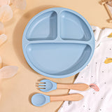 TYRY.HU 3pcs Baby Feeding Set Made of 100% Silicone, Featuring a Divided Suction Plate, Ideal for Baby-Led Weaning, Including Plates And Utensils, Suitable for Outdoor Dining, Camping, And As Gifts for Christmas, Halloween, A