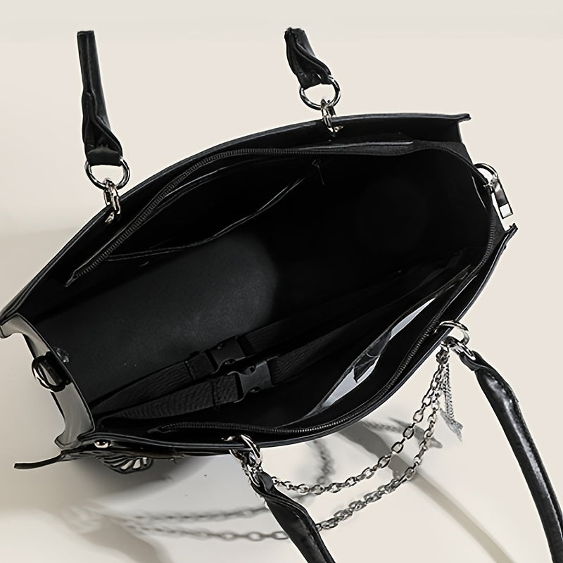 Vibrant Punk Style Spider Web Tote Bag - Trendy Goth Handbag for Women - Crossbody Bag with Y2K Butterfly Chain and Adjustable Strap