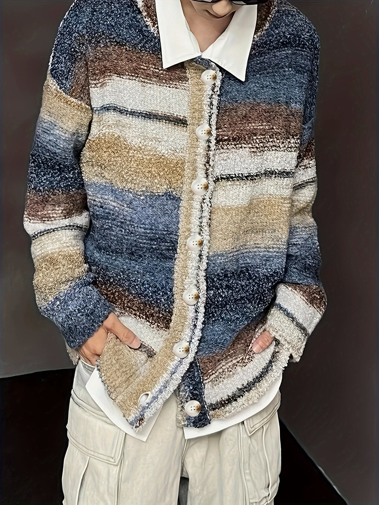 Vintage Geometric Pattern Knit Sweater - Unisex Adult Casual Loose Fit Top with Round Neck, Acrylic Fabric, Elastic Casual Sweater for Men and Women, Spring/Fall Collection