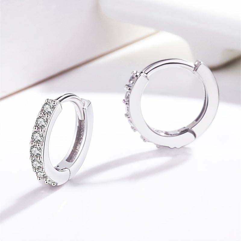 Sterling Silver White Gold Plated Hoop Earrings with Needle Drill Design, Nickel-Free