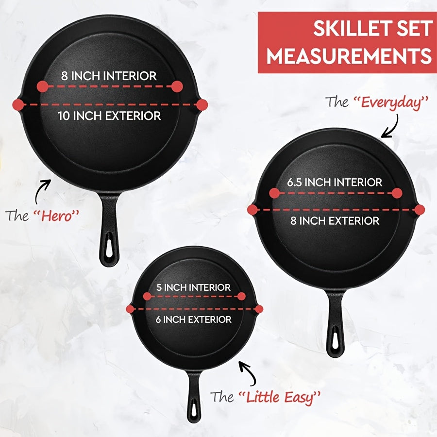 [Cast Iron Skillet] 3pcs/4pcs/5pcs Cast Iron Skillet Set | 6 Inch/8 Inch/10 Inch Cast Iron Frying Pan, Household Pan, Kitchen Accessories, Home Cook, Cast Iron Pan Without Coating Set