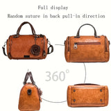 Women'S Boston Handbag with Flower Pendant, Solid Color Zippered Satchel, Polyester Lined, Painted Edges, Messenger Bag for Occasions
