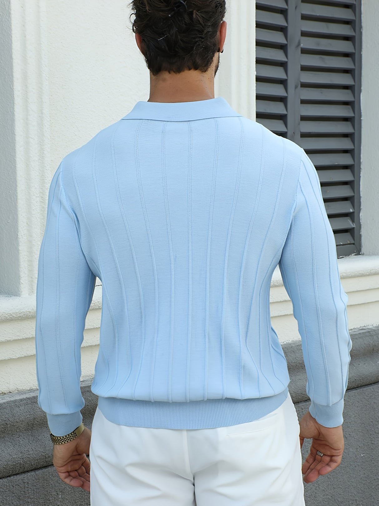 Elegant Lapel Collar Knit Sweater for Men - Viscose 100%, Long Sleeve Solid Color Jumper with Slight Stretch, Fall/Winter Fashion Knitted Pullover, Regular Fit