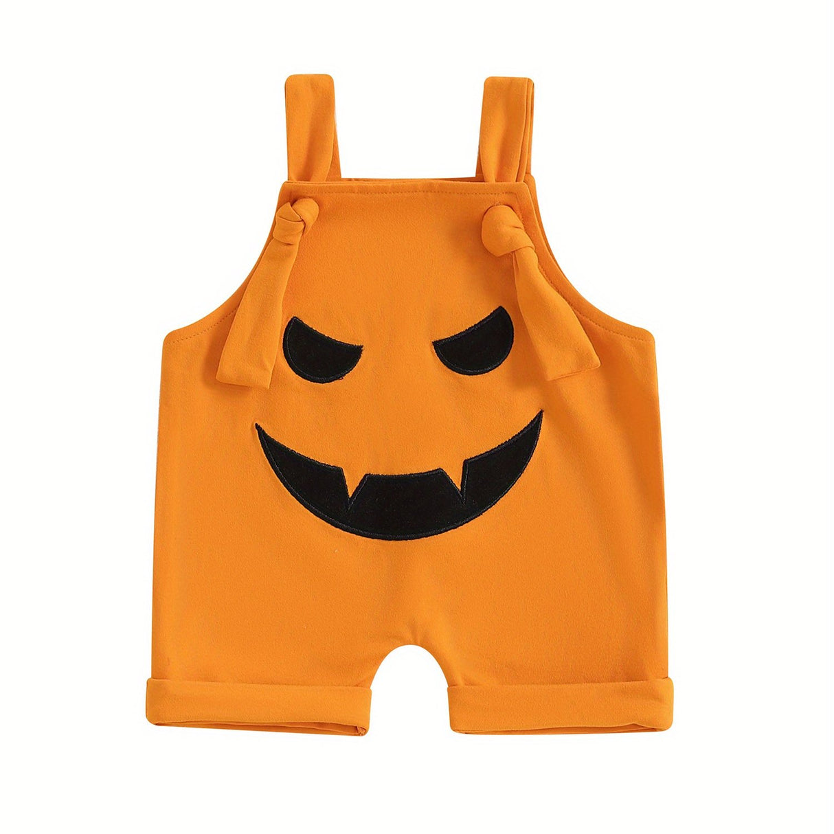 Baby Toddler Boys Girls Halloween Overalls Sleeveless Square Neck Pumpkin/Ghost Face Embroidery Rompers Newborn Jumpsuits